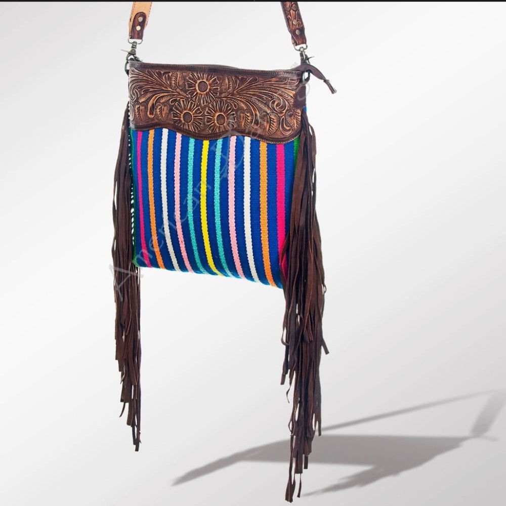 American Darling Crossbody Genuine Western Leather Women Bag with Colorful Fring